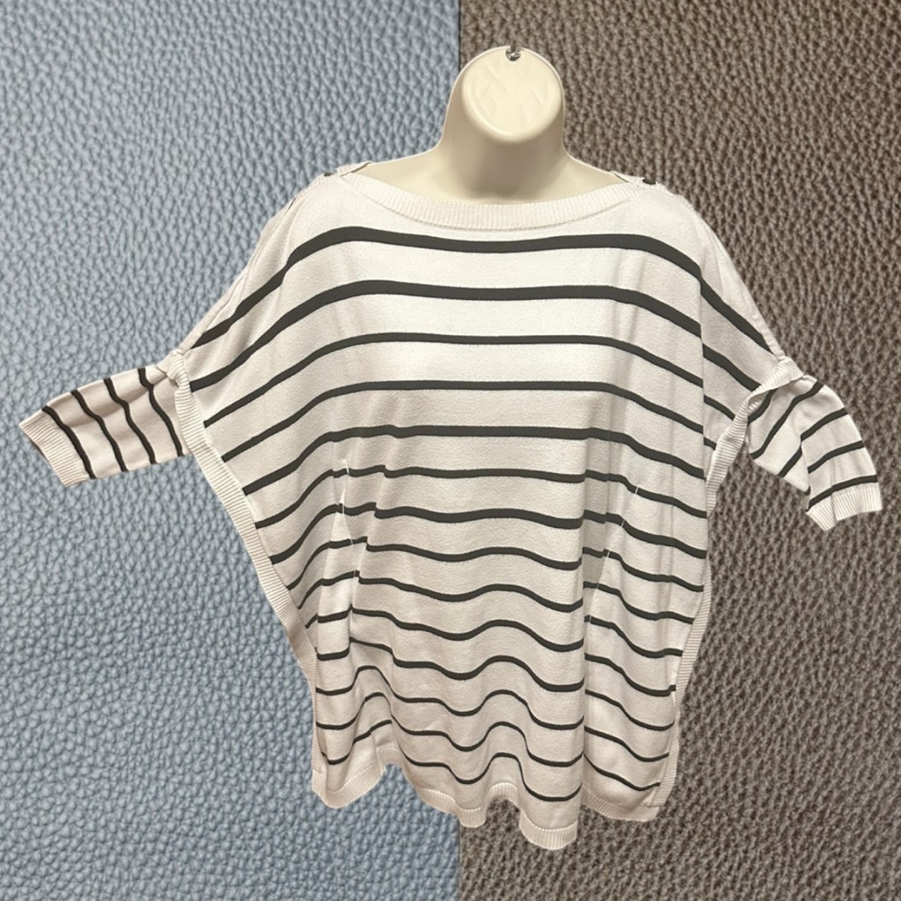 WHBM XS Stripe Poncho Blouse Top Silver Button Sweater White House Black Market